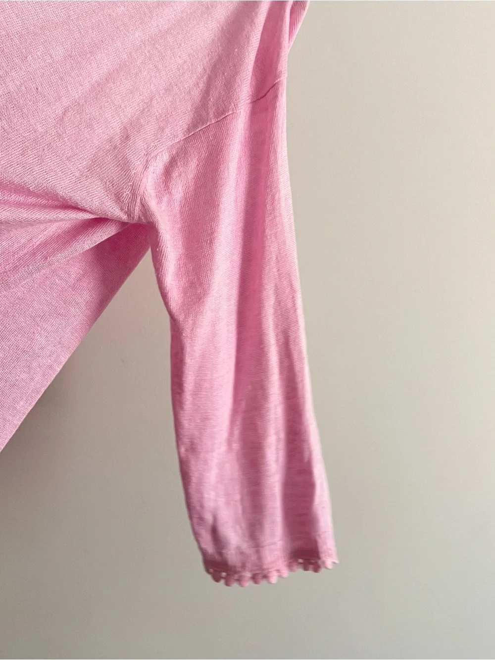 J.CREW Sweater Top 100% Linen Womens Small Pink detail Trim 3/4 Sleeves